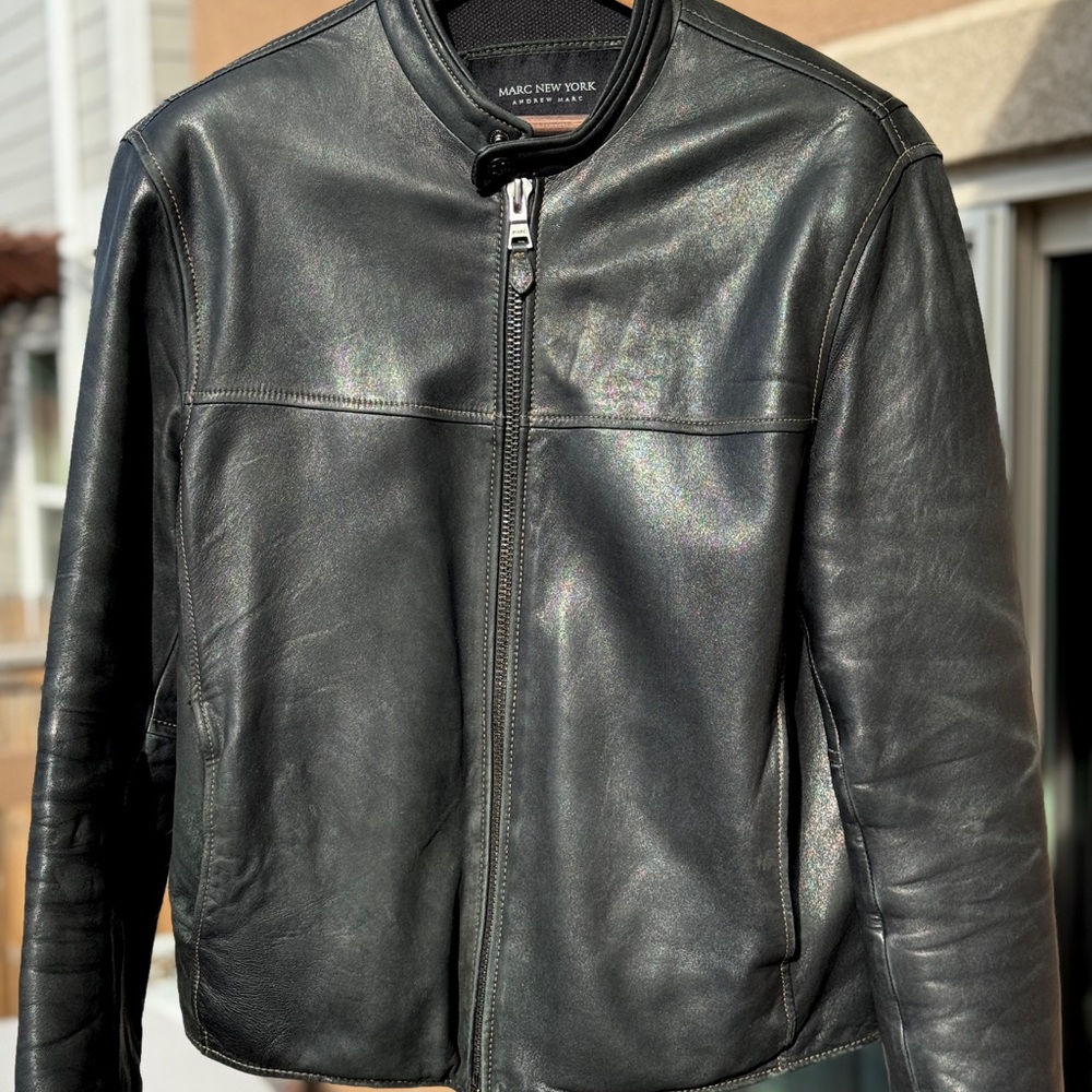 Marc New York Black Genuine Leather Cafe’ Racer Style Motorcycle Jacket
